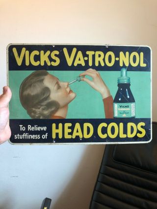 Vintage 1930s Vicks metal advertising sign Vaporub Va - tro - nol 7