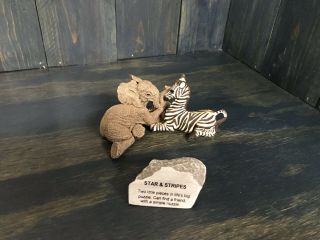 The Herd Martha Carey Star And Stripes Figures Zebra & Elephant With Stone
