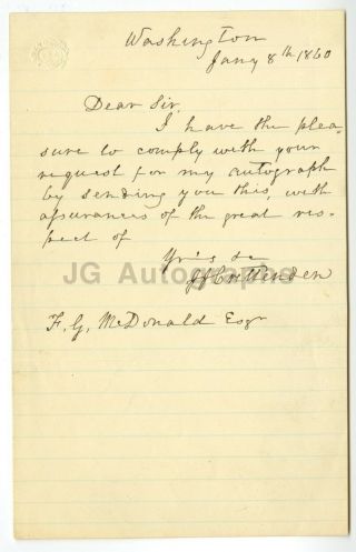 John J.  Crittenden - U.  S.  Attorney General - Signed Hand - Written Letter,  1860
