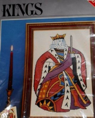 Vtg Counted Cross Stitch Kit - Kings Poker Card,  King Playing Card -
