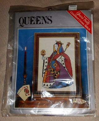 Vtg Counted Cross Stitch Kit - Queens Poker Card,  Queen Playing Card - 2