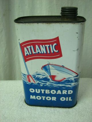 Vintage Atlantic Outboard 1 Qt Motor Oil Can Boat Graphics