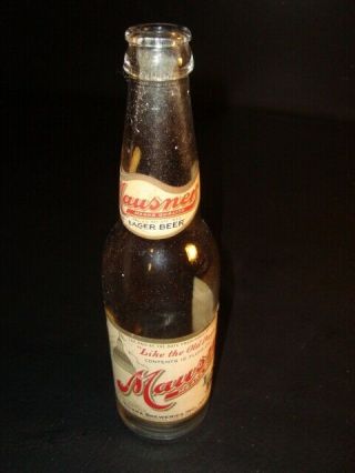 Circa 1930s Mausner Beer U - Permit Labeled Beer Bottle W/neck,  Indiana