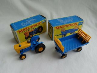 Vintage Matchbox Lesney Rw No39 Ford Tractor & No40 Hay Trailer Vnmint Boxed