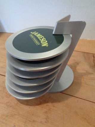 Jameson Irish Whiskey Aluminum 3 - 1/2 Inch Coasters With Rack Set Of 6