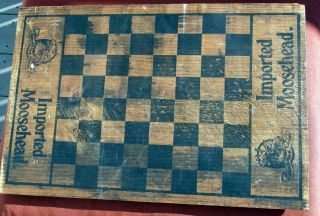 VINTAGE MOOSEHEAD BEER WOODEN CRATE CANADIAN LAGER WITH RARE CHESSBOARD LID 8