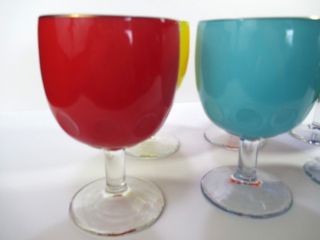 Goblet Vintage 6 1/8 Tall Multi Color Barware glass Party Summer S5 4