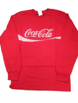 Coca - Cola Red Long Sleeve Tee T - Shirt W/ Faded Coca - Cola Logo Medium