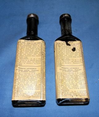 2 Antique Madame Helene ' s Tonic Bottles with Labels in Polish,  German,  English 2