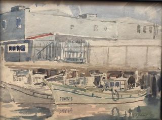 Painting By George Demont Otis Boats At Dock In Northern Ca.