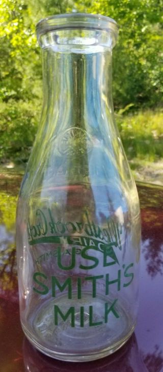 Maine milk bottle Westbrook Croft Dairy GA SMITH Quart Green Paint Me 2