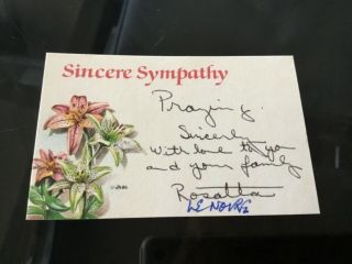 Rosetta Lenoire Actress Hand Signed Card Sent To Actor & Activist Brock Peters