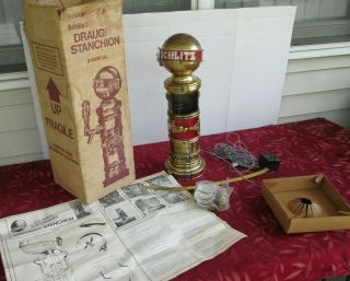 Vintage Schlitz Beer Stanchion Lighted Keg Tap Cover Includes Tap Handle & Box
