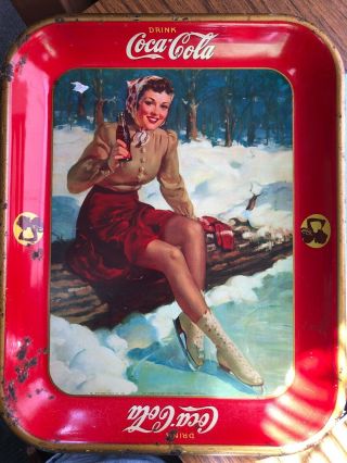 Vintage 1941 Coca Cola Tray Female Skater American Art Inc