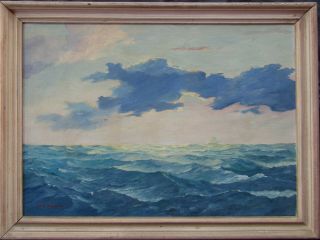 Ship At Sea At Dawn Large Old Signed Impressionist Oil Painting