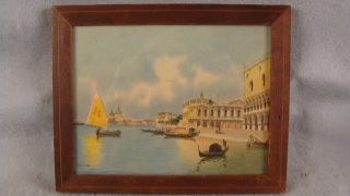 Antique Signed Venice Port Gondola Seascape W/c Painting
