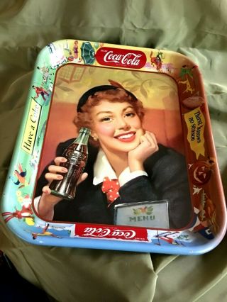 Vintage Coca - Cola Coke Menu Girl 1953 To 1960 Metal Tray