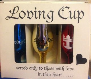 Royal Carribbean Set Of 6 - Loving Cup Souvenir Liquor Shot Glasses Orig.  Box