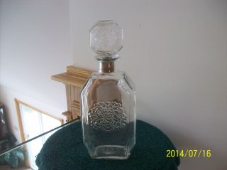 Whisky Decanter Vintage Embossed Clear Glass Signed Schenley