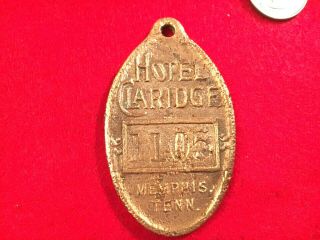 Vintage Memphis Tenn Tn Claridge Hotel Key Chain Fob Room 1105 Rare