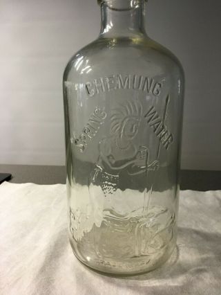 Antique Chemung Glass Bottle With Indian Embossed Front