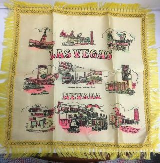 One Vtg 50s Las Vegas Souvenir Pillow Cover Satin Fringed 18x18 El Rancho Dunes