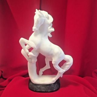 Unique Italian Hand Carved Alabaster Horse Statue Figurine On Marble Base