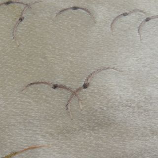 1950 ' s Japanese Silk Embroidery Painting Ducks Flying Over Pond Handmade Framed 6