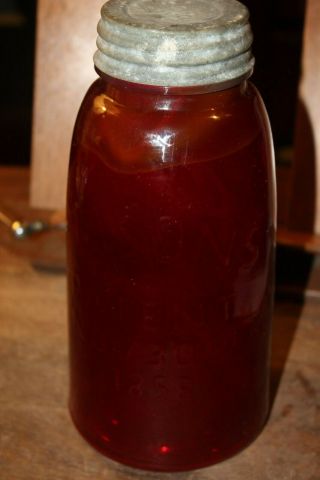 Burgundy Dark Red Opaque Glass Mason Jar 1858 Patent 1/2 Gallon W/ Ball Zinc Lid