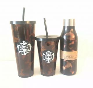 Starbucks Tortoise Set Of 3 - Tumblers & Stainless Steel Cold Hot Cups Nwt