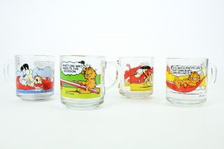 Garfield Glass Mug Vintage 1978 Mcdonalds Complete Full Set Of 4