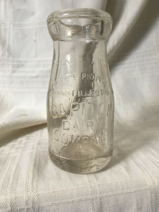Vintage One Gill Quarter Pint Milk Bottle Capitol Dairy Chicago Illinois 1926