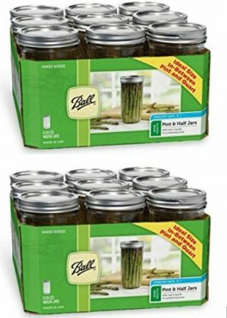 Ball Wide Mouth Canning Mason Jars,  Clear Glass With Lids & Bands 24Oz 18 - Count 6