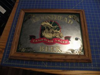 Vintage Moosehead Beer Canadian Lager Bar Mirror San Marcos Ca.  18x15” Framed