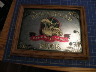 Vintage Moosehead Beer Canadian Lager Bar Mirror SAN MARCOS CA.  18x15” FRAMED 2