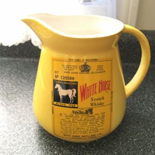 Vintage White Horse Scotch Whisky Pitcher Carafe - Yellow Red Advertising Label