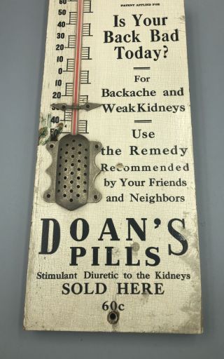 Vintage Doan ' s Pills Wooden Thermometer Sign 2