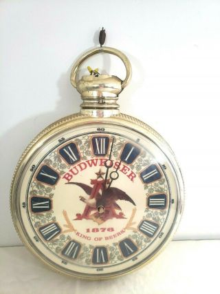 Vintage Budweiser Large Rotating Pocket Watch Lighted Sign W/ Lady