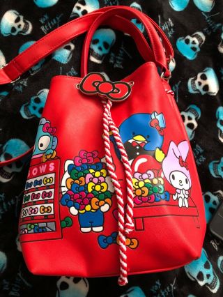 , Red Loungefly Sanrio Hello Kitty Bucket Bag
