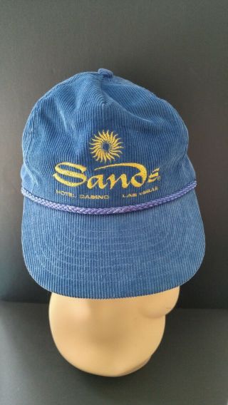 Vintage Sands Hotel Casino Las Vegas Hat Rare Blue Corduroy Trucker Cap