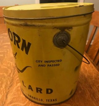 RARE Vintage Yellow Longhorn Brand Lard tin 8 lbs Amarillo 2