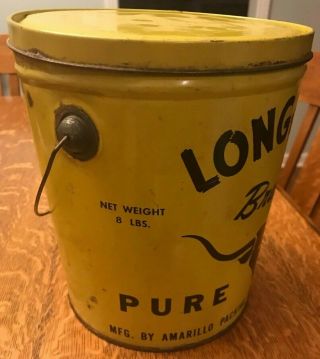 RARE Vintage Yellow Longhorn Brand Lard tin 8 lbs Amarillo 3