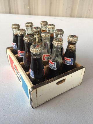 Miniature Vintage Set of 12 Pepsi Soda Bottles,  Wooden Crate - Mini 3 