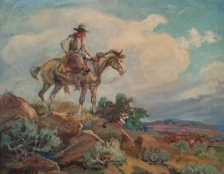 Western Scene Rider Painting Emery Donaldson Horsky (american,  1885 - 1964)