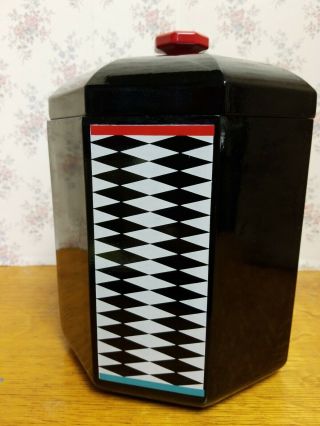 Georges Briard Memphis Ice Bucket Vintage Black White Diamond Pattern