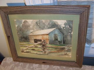 Vintage Farm Scene American Watercolor Painting Vern Hippensteal Gatlinburg Tn