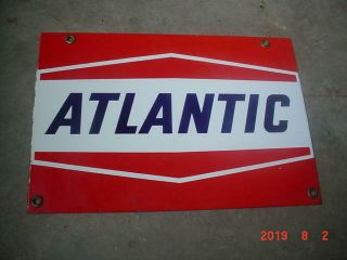 Vintage Atlantic Gasoline Porcelain Pump Plate Sign