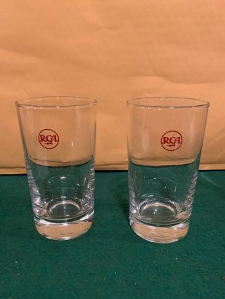 Vintage Pair (2) Rca Drinking Bar Glasses W/ Logos 4 3/4 X 2 1/2