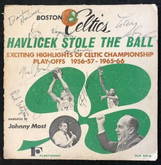 Boston Celtics Multi - Signed (9) Autograph Album Lp " Havlicek Stole The Ball "