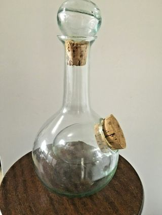 Vintage Hand Blown Clear Glass Wine Decanter With Ice Chamber
